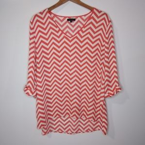 Coral and White Chevron top